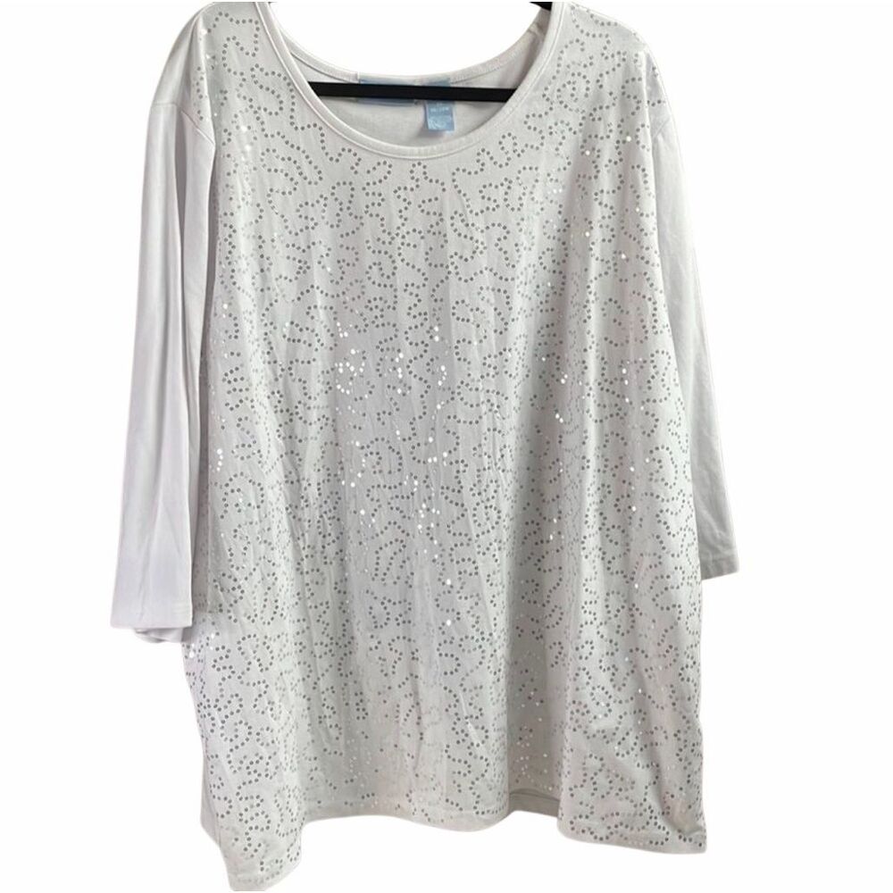Liz & Me Sport 3X 26/28W White Sequin Embellished Top Plus Size Casual Chic